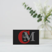  zwart en rood monogram Visitekaartjes (Staand voorkant)