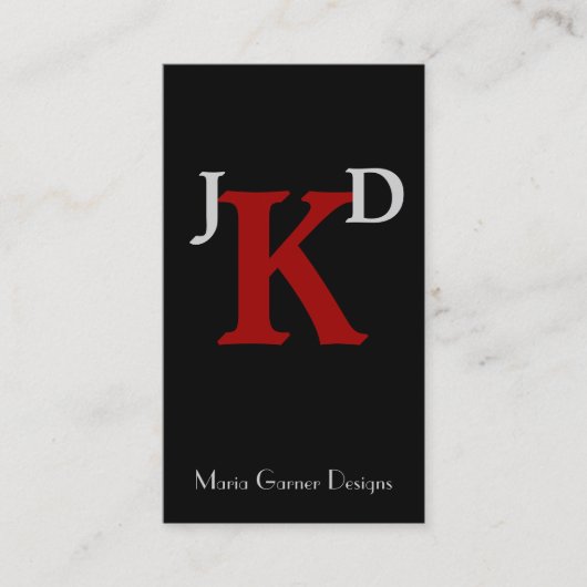 zwart en rood monogram Visitekaartjes (Voorkant)