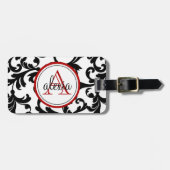 Zwart en rood, monogrammed, Damask Print Bagagelabel (Voorkant horizontaal)