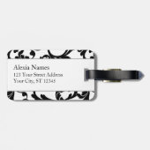 Zwart en rood, monogrammed, Damask Print Bagagelabel (Achterkant horizontaal)