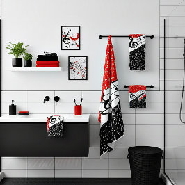 Zwart en rood muziek thema bad handdoek