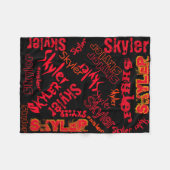 Zwart en rood neon vlam dekentje naamcollage fleece deken (Voorkant (Horizontaal))
