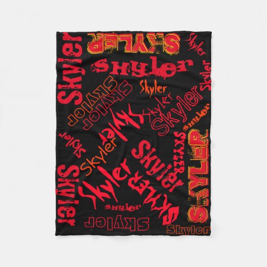 Zwart en rood neon vlam dekentje naamcollage fleece deken (Voorkant)