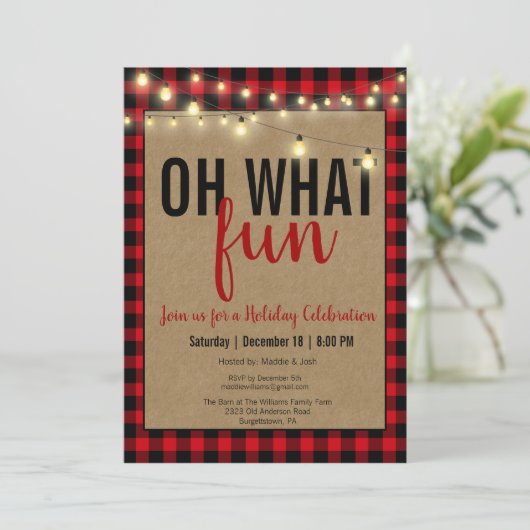 Zwart en rood Oh Wat een leuk Buffalo Plaid Party Kaart (Staand voorkant)