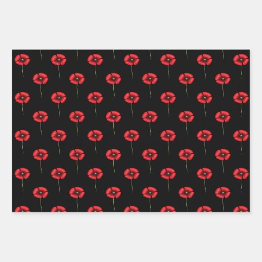 Zwart en rood papavers inpakpapier vellen (Voorkant)