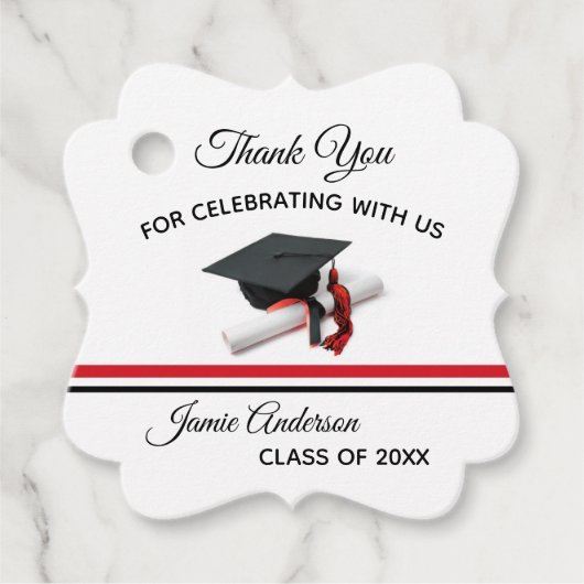 Zwart en rood Pet en Tassel | AFSTUDEREN Bedankjes Labels (Voorkant)