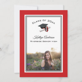 Zwart en rood Pet en Tassel | Foto-Afstuderen Kaart