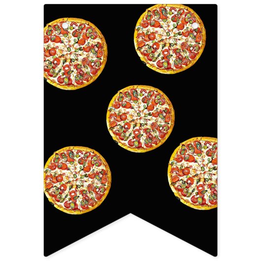 Zwart en Rood Pizza Party Verjaardag Vlag Banner (Tweede vlag)