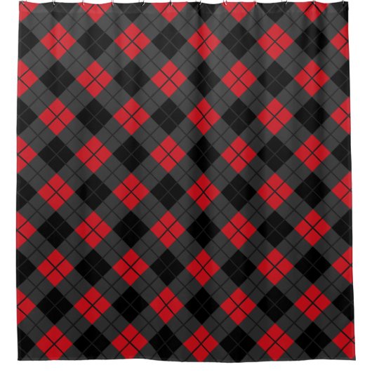 Zwart en Rood Plaid Geruite Douchegordijn (Voorkant)