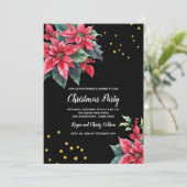 Zwart en rood Poinsettia bloem kerstfeest Kaart (Staand voorkant)