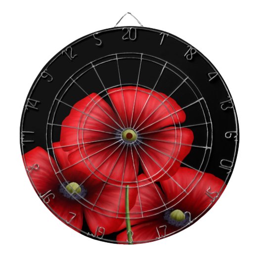 Zwart en Rood Poppy Bloemen Dartboard met Darts Dartbord (Voorkant)