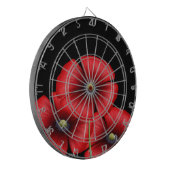 Zwart en Rood Poppy Bloemen Dartboard met Darts Dartbord (Voorkant Links)