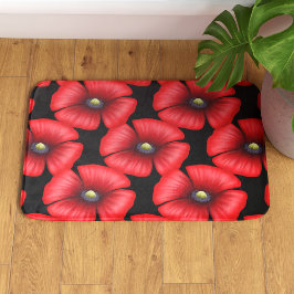 Zwart en Rood Poppy Modern Bloemen Patroon Badmat