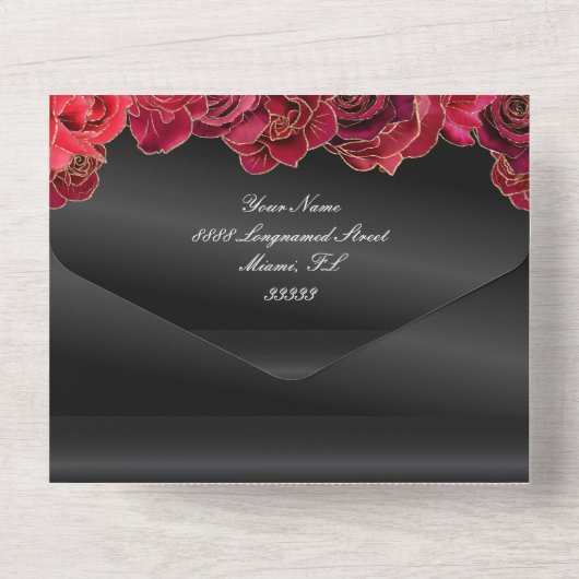 Zwart en Rood Quinceañera Betaalbare Uitnodigingen (Achterkant)