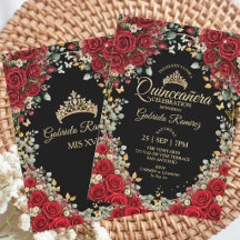 Zwart en rood Quinceañera gouden vlinders rozen
