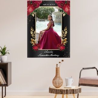 Zwart en Rood Quinceañera Ingangsteken Schuimbord Poster