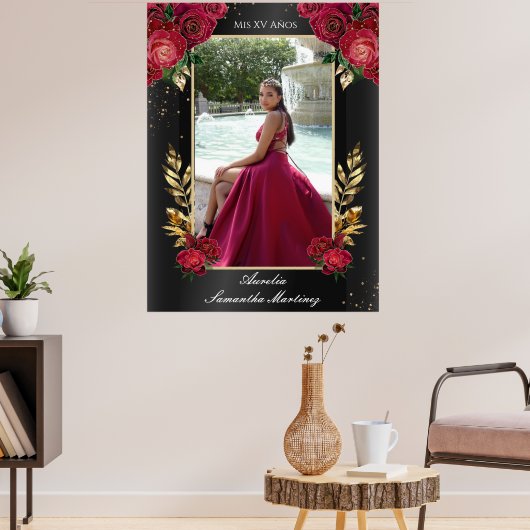 Zwart en Rood Quinceañera Ingangsteken Schuimbord Poster (Woonkamer 3)