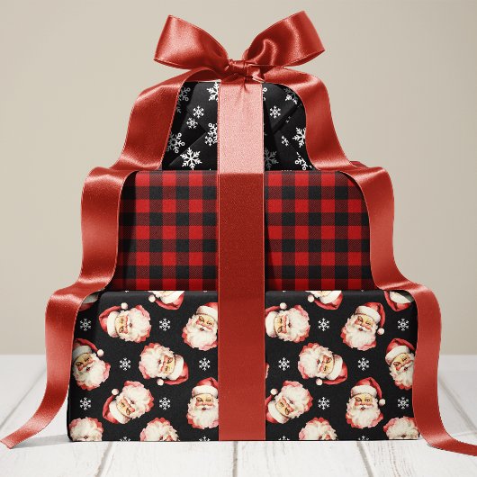 Zwart en rood Retro Kerstman Inpakpapier Vel