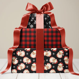 Zwart en Rood Retro Vintage Kerstman Christmas Inpakpapier Vel