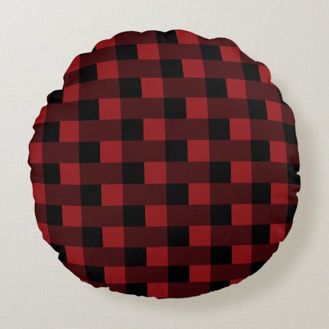 Zwart en rood rond kussen (Voorkant)