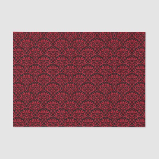 Zwart en Rood Rose Bloemen Damask Tissuepapier (Voorkant)