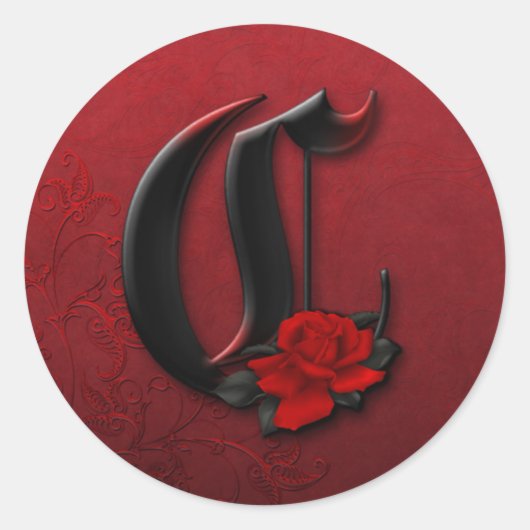 Zwart en Rood Rose Monogram C Sticker (Voorkant)