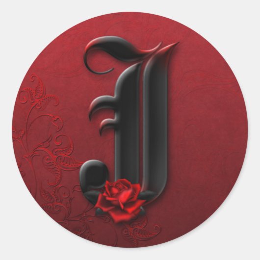 Zwart en Rood Rose Monogram J Sticker (Voorkant)
