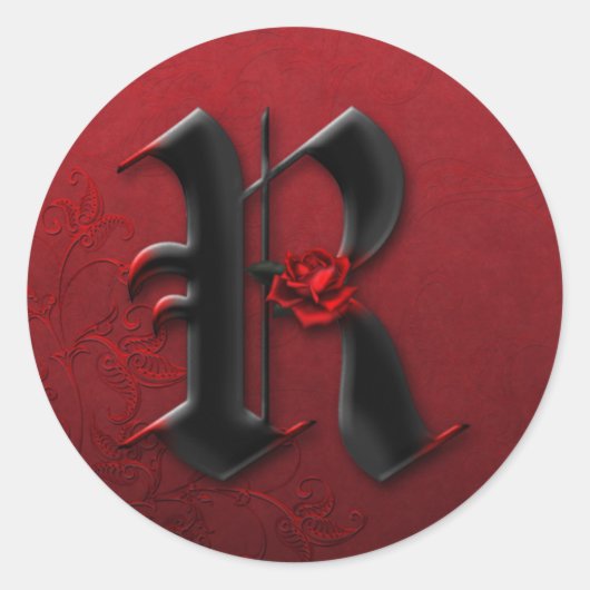 Zwart en Rood Rose Monogram R Sticker (Voorkant)
