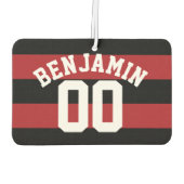 Zwart en Rood Rugby Strepen Naam Nummer Luchtverfrisser (Achterkant)