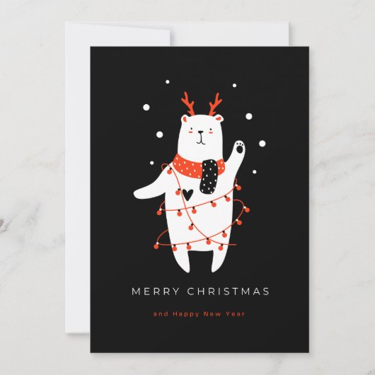 Zwart en rood Schattige Beer Kerst Feestdagenkaart (Voorkant)
