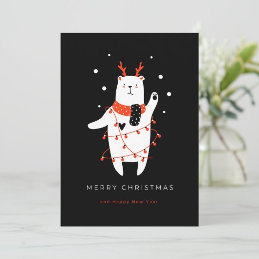 Zwart en rood Schattige Beer Kerst Feestdagenkaart (Staand voorkant)
