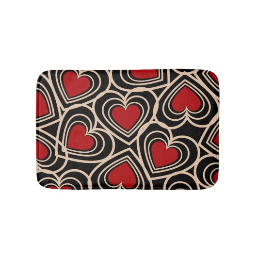 Zwart en Rood Schattige Eenvoudig Hartpatroon Badmat (Voorkant)