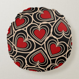 Zwart en Rood Schattige Eenvoudig Hartpatroon Rond Kussen