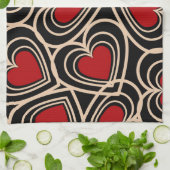 Zwart en Rood Schattige Eenvoudig Hartpatroon Theedoek (Gevouwen)