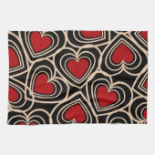 Zwart en Rood Schattige Eenvoudig Hartpatroon Theedoek (Horizontaal)