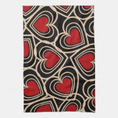 Zwart en Rood Schattige Eenvoudig Hartpatroon Theedoek (Verticaal)