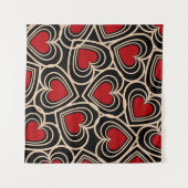 Zwart en Rood Schattige Eenvoudig Hartpatroon Wandkleed (Voorkant (horizontaal))