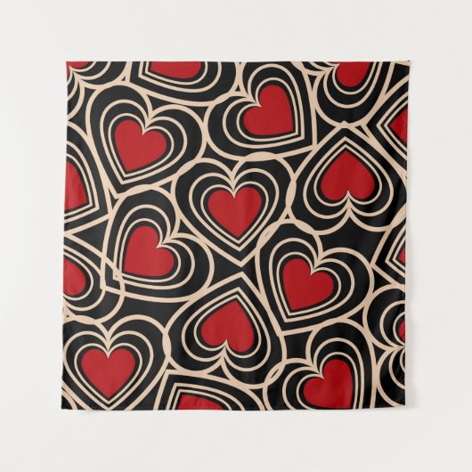 Zwart en Rood Schattige Eenvoudig Hartpatroon Wandkleed (Voorkant)