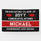 Zwart en rood School Kleuren Afstuderen Spandoek (Horizontaal)