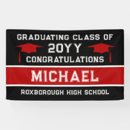 Zwart en rood School Kleuren Afstuderen Spandoek