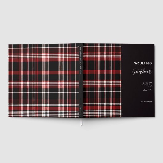 Zwart en Rood Schots Tartan Bruiloft Gastenboek (Volledig)