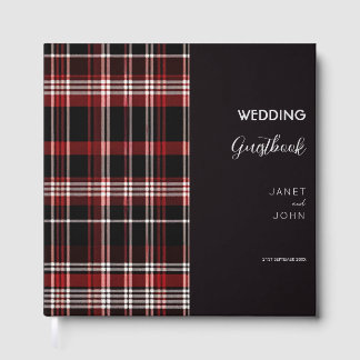 Zwart en Rood Schots Tartan Bruiloft Gastenboek