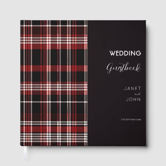 Zwart en Rood Schots Tartan Bruiloft Gastenboek (Voorkant)