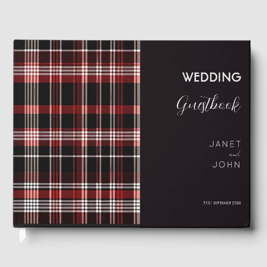 Zwart en Rood Schots Tartan Bruiloft Gastenboek (Voorkant)