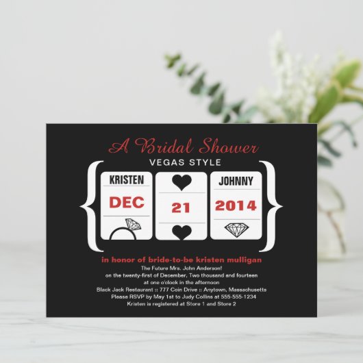 Zwart en rood Slot Machine Vrijgezellenfeest Kaart (Staand voorkant)