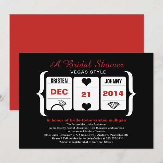 Zwart en rood Slot Machine Vrijgezellenfeest Kaart (Voorkant / Achterkant)