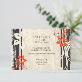 Zwart en rood spiraal bruiloftsreceptiekaart informatiekaartje (Staand voorkant)