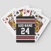 Zwart en rood sportshirt met aangepaste naam en nu pokerkaarten (Achterkant)