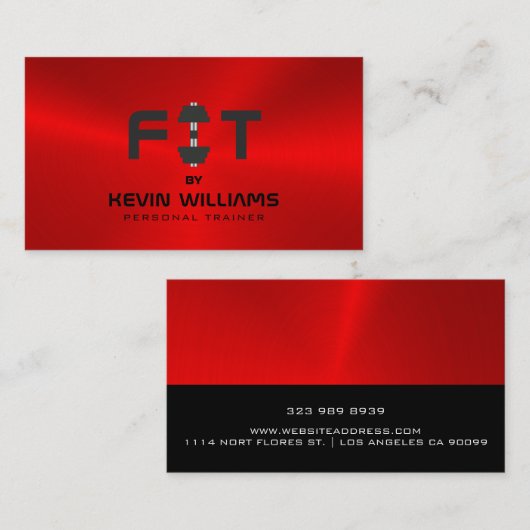 Zwart en rood staal achtergrond fitness trainer visitekaartje (Voorkant / Achterkant)