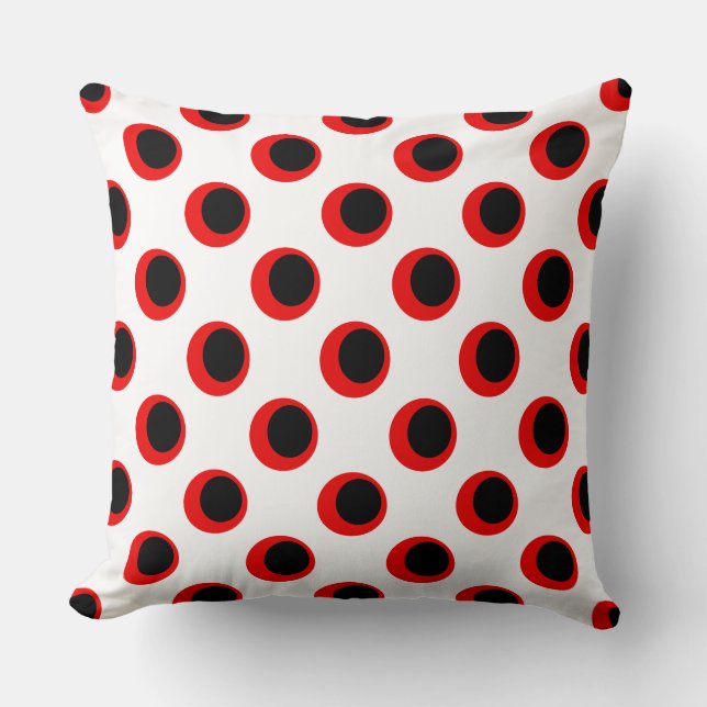 Zwart en rood stippenpatroon kussen (Voorkant)